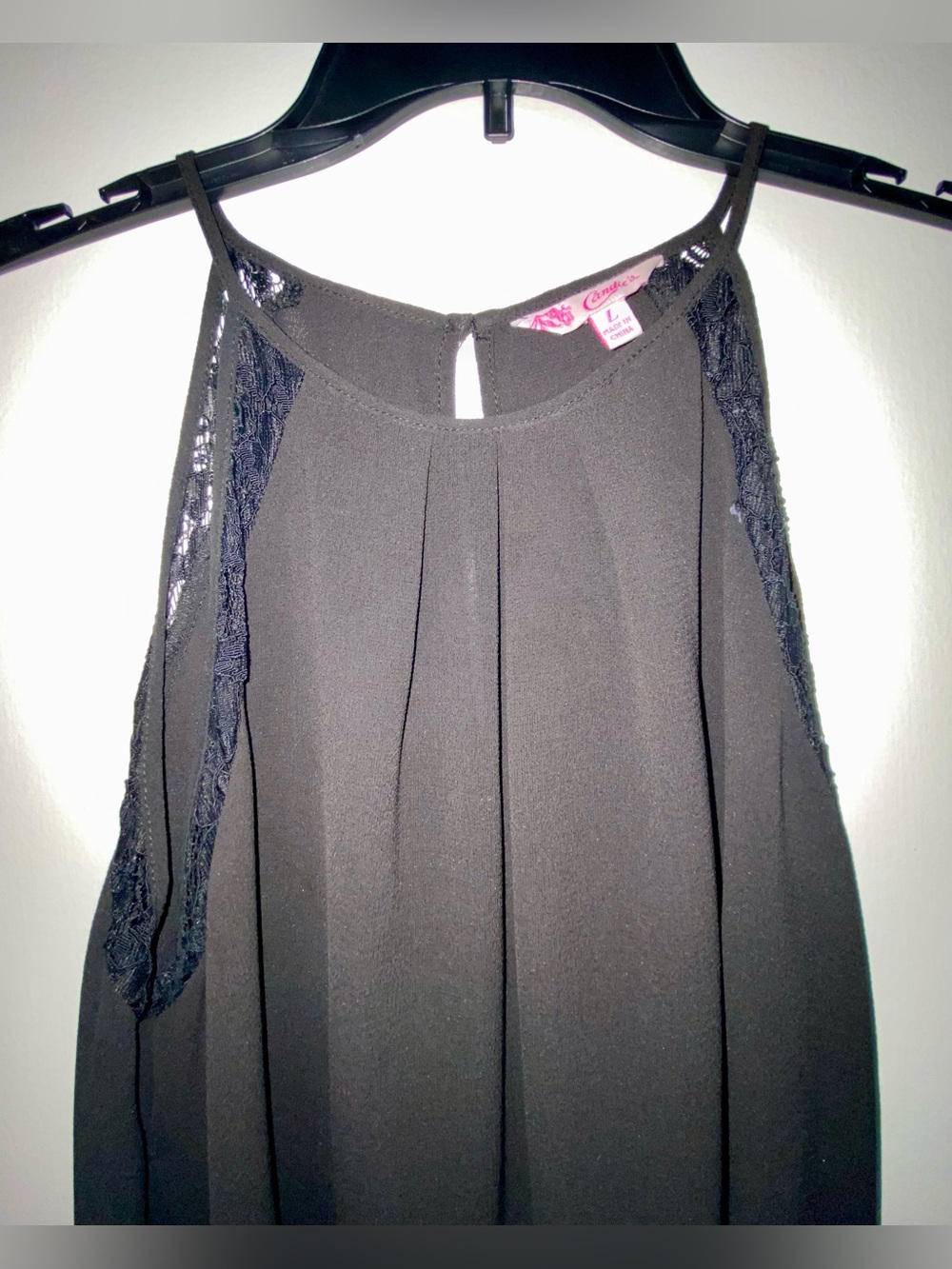 Women’s Black Halter Tank Top with Lace Detail